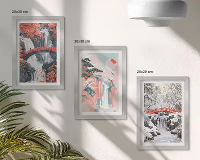 Set 3 tablouri cu cascade, poduri și copaci în diferite anotimpuri