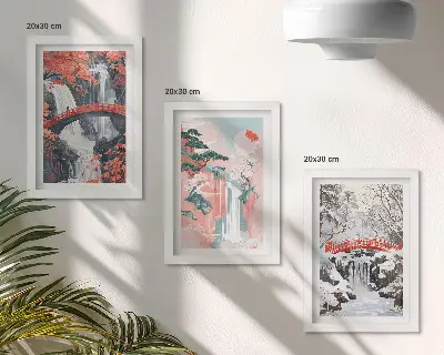 Set 3 tablouri cu cascade, poduri și copaci în diferite anotimpuri