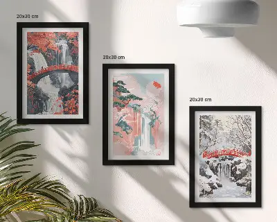 Set 3 tablouri cu cascade, poduri și copaci în diferite anotimpuri