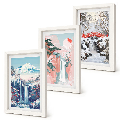 Set 3 tablouri Peisaje montane și cascade în diferite anotimpuri