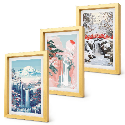 Set 3 tablouri Peisaje montane și cascade în diferite anotimpuri
