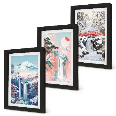Set 3 tablouri Peisaje montane și cascade în diferite anotimpuri