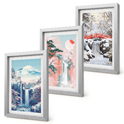 Set 3 tablouri Peisaje montane și cascade în diferite anotimpuri