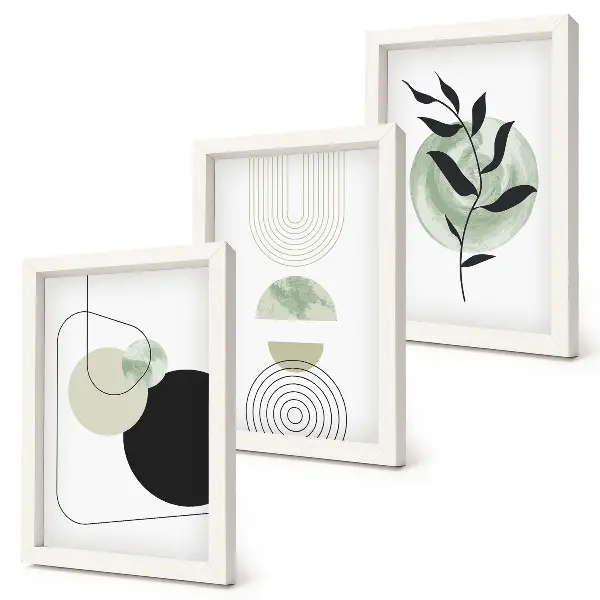 Galerie de perete cu forme abstracte și motive vegetale în nuanțe de verde