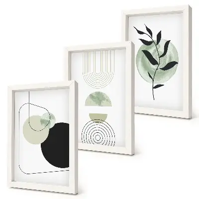 Galerie de perete cu forme abstracte și motive vegetale în nuanțe de verde