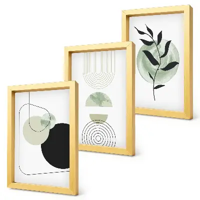 Galerie de perete cu forme abstracte și motive vegetale în nuanțe de verde