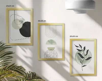 Galerie de perete cu forme abstracte și motive vegetale în nuanțe de verde