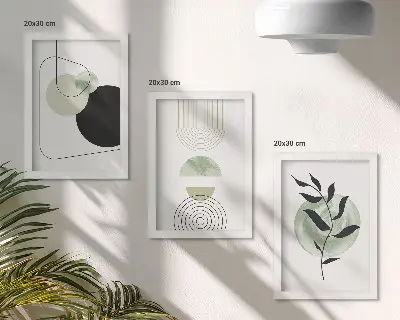 Galerie de perete cu forme abstracte și motive vegetale în nuanțe de verde