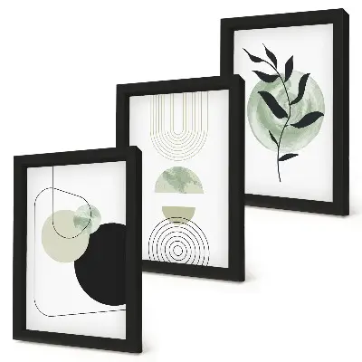 Galerie de perete cu forme abstracte și motive vegetale în nuanțe de verde