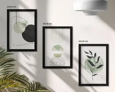 Galerie de perete cu forme abstracte și motive vegetale în nuanțe de verde