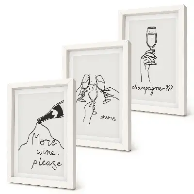 Galerie de perete cu desene liniare vesele reprezentând vin și șampanie