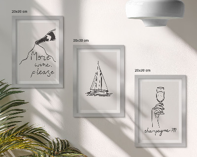 Galerie de perete Pahar de șampanie cu vin și barcă cu pânze, stil liniar