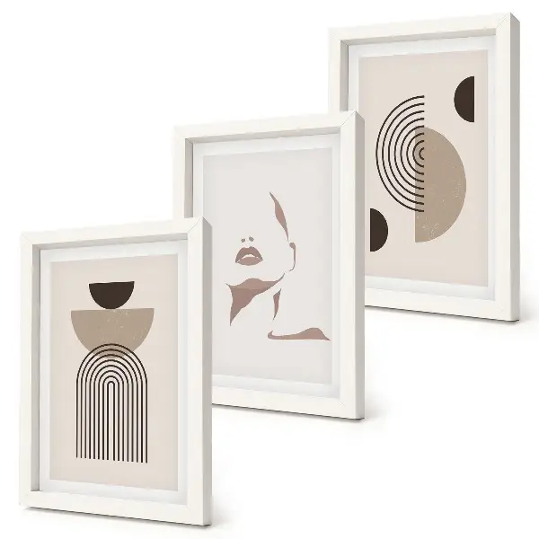 Set 3 tablouri cu forme geometrice abstracte și siluetă facială
