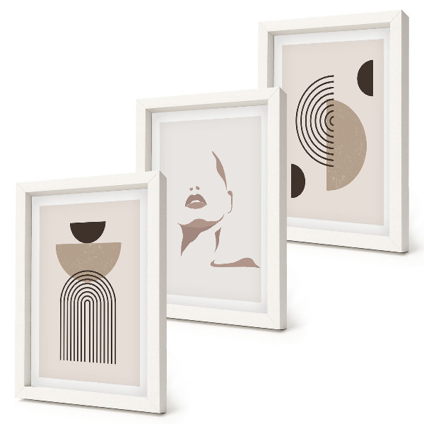 Set 3 tablouri Forme geometrice abstracte și siluetă facială