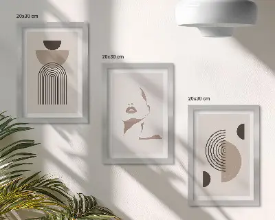 Set 3 tablouri cu forme geometrice abstracte și siluetă facială