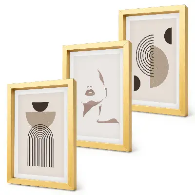 Set 3 tablouri cu forme geometrice abstracte și siluetă facială
