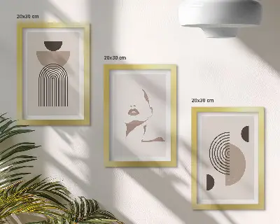Set 3 tablouri cu forme geometrice abstracte și siluetă facială
