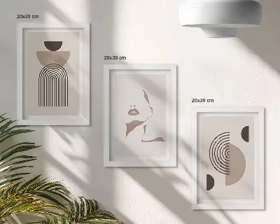 Set 3 tablouri cu forme geometrice abstracte și siluetă facială