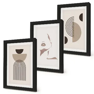 Set 3 tablouri cu forme geometrice abstracte și siluetă facială