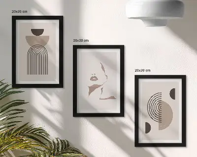 Set 3 tablouri cu forme geometrice abstracte și siluetă facială