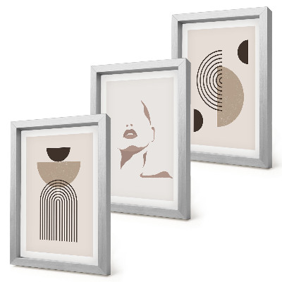 Set 3 tablouri Forme geometrice abstracte și siluetă facială