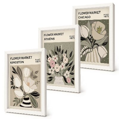 Set 3 tablouri Aranjamente florale în stil retro din diverse orașe