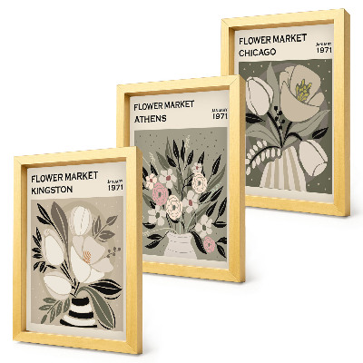 Set 3 tablouri Aranjamente florale în stil retro din diverse orașe