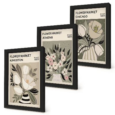 Set 3 tablouri Aranjamente florale în stil retro din diverse orașe