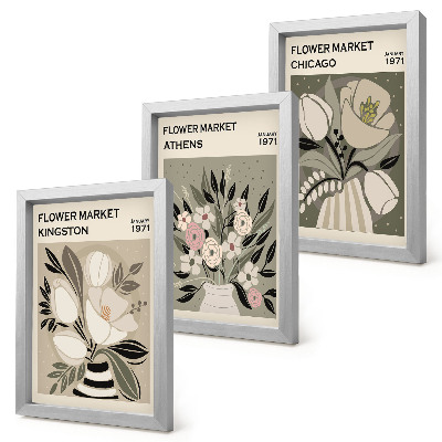 Set 3 tablouri Aranjamente florale în stil retro din diverse orașe
