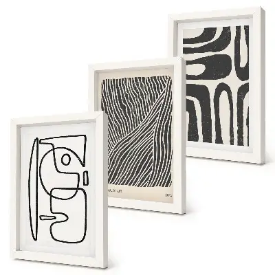 Galerie de perete cu modele abstracte reprezentând linii și texturi pe un fundal deschis