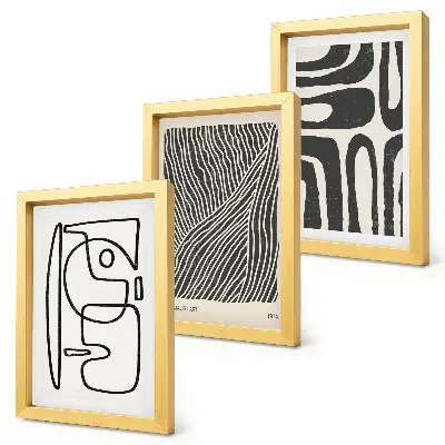 Galerie de perete cu modele abstracte reprezentând linii și texturi pe un fundal deschis