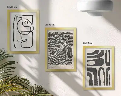 Galerie de perete cu modele abstracte reprezentând linii și texturi pe un fundal deschis