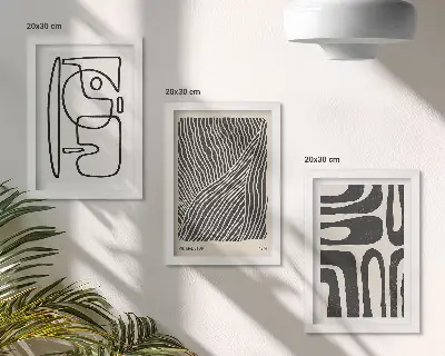 Galerie de perete cu modele abstracte reprezentând linii și texturi pe un fundal deschis