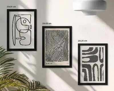 Galerie de perete cu modele abstracte reprezentând linii și texturi pe un fundal deschis