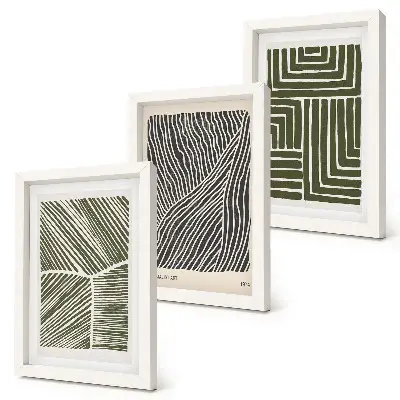 Set de 3 tablouri cu modele de linii și forme în nuanțe de verde