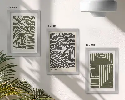 Set de 3 tablouri cu modele de linii și forme în nuanțe de verde