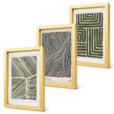 Set de 3 tablouri cu modele de linii și forme în nuanțe de verde