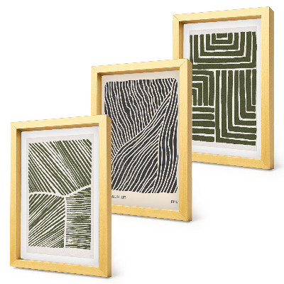 Set 3 tablouri Modele de linii și forme în nuanțe de verde