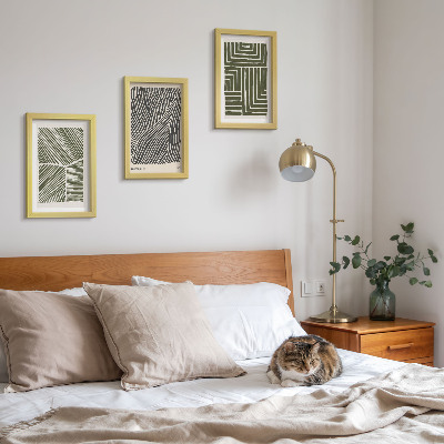 Set 3 tablouri Modele de linii și forme în nuanțe de verde