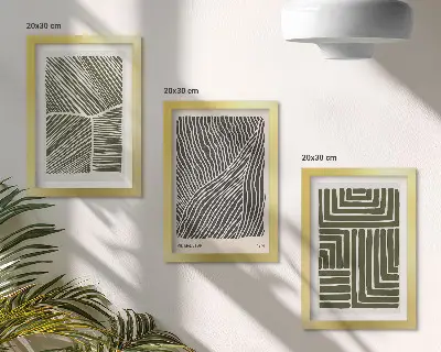 Set de 3 tablouri cu modele de linii și forme în nuanțe de verde