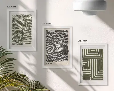 Set de 3 tablouri cu modele de linii și forme în nuanțe de verde