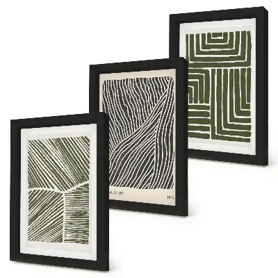 Set de 3 tablouri cu modele de linii și forme în nuanțe de verde