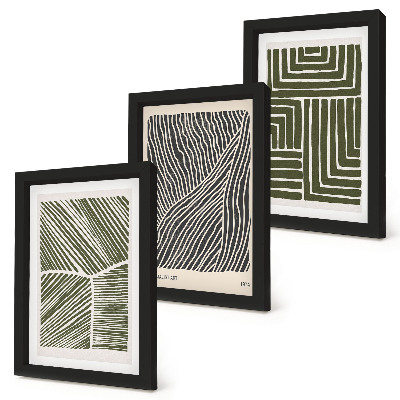Set 3 tablouri Modele de linii și forme în nuanțe de verde
