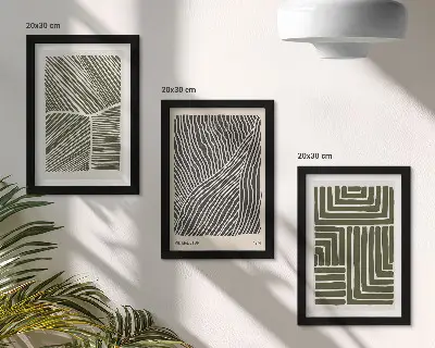 Set de 3 tablouri cu modele de linii și forme în nuanțe de verde