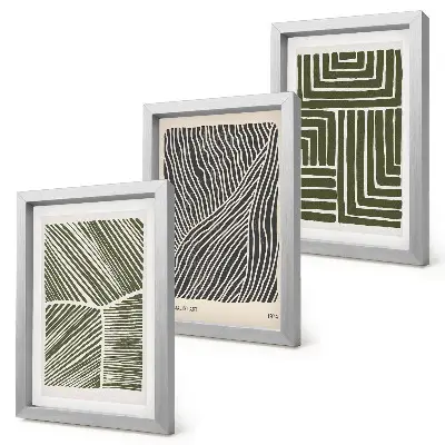 Set de 3 tablouri cu modele de linii și forme în nuanțe de verde