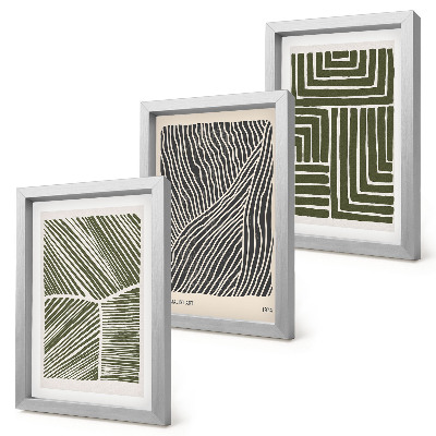 Set 3 tablouri Modele de linii și forme în nuanțe de verde