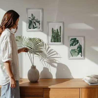 Set 3 tablouri cu plante tropicale de apartament și frunze estetice
