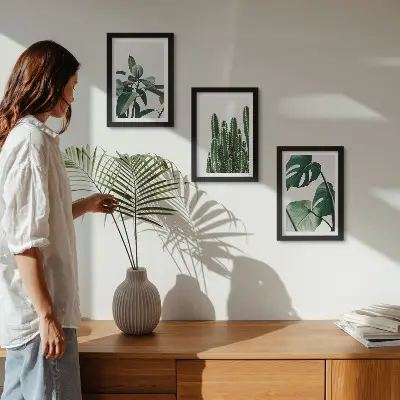 Set 3 tablouri cu plante tropicale de apartament și frunze estetice