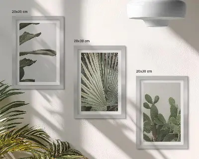 Set de 3 tablouri cu frunze de plante tropicale în culori pastelate