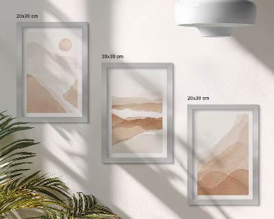 Set 3 tablouri Peisaje abstracte în nuanțe de maro și bej